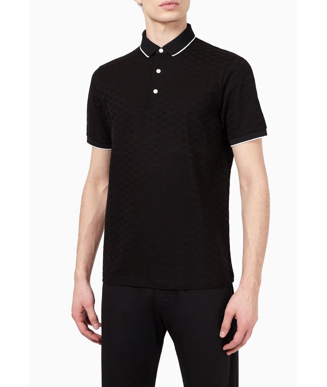 EMPORIO ARMANI Черное хлопковое поло с коротким рукавом, фото 4