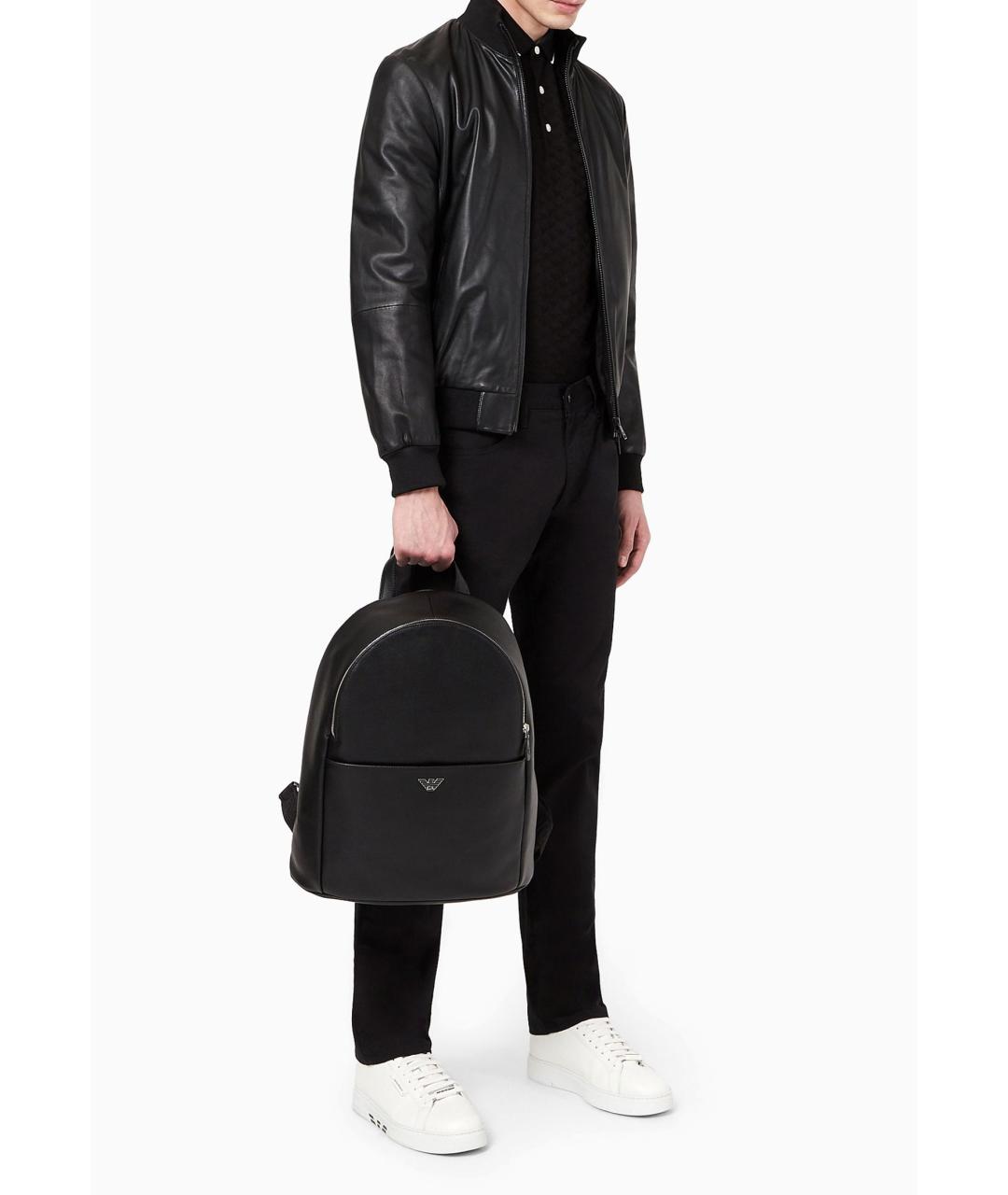 EMPORIO ARMANI Черное хлопковое поло с коротким рукавом, фото 2