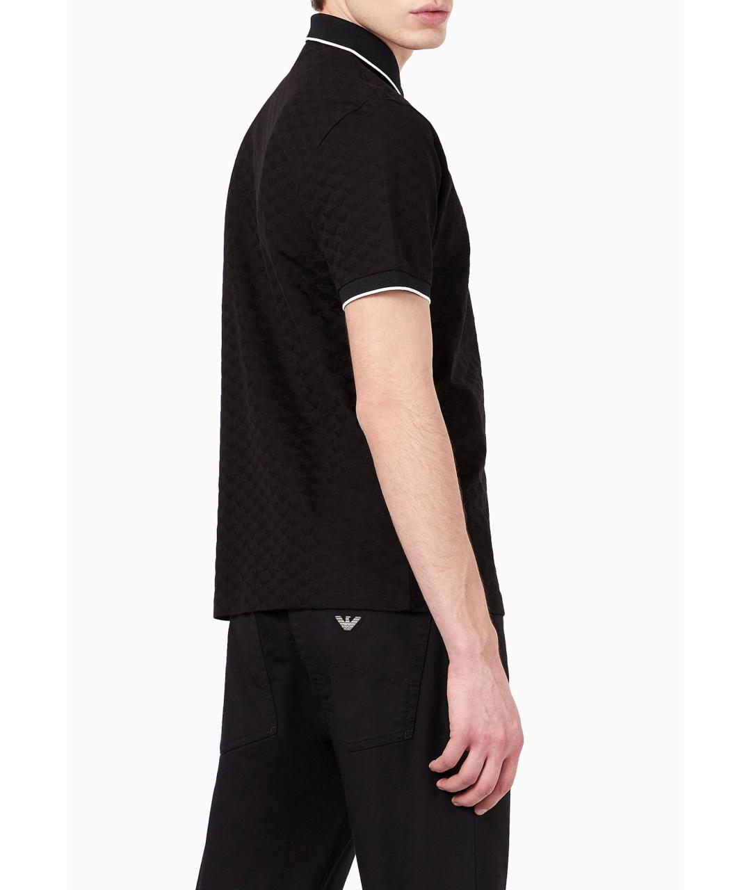 EMPORIO ARMANI Черное хлопковое поло с коротким рукавом, фото 3