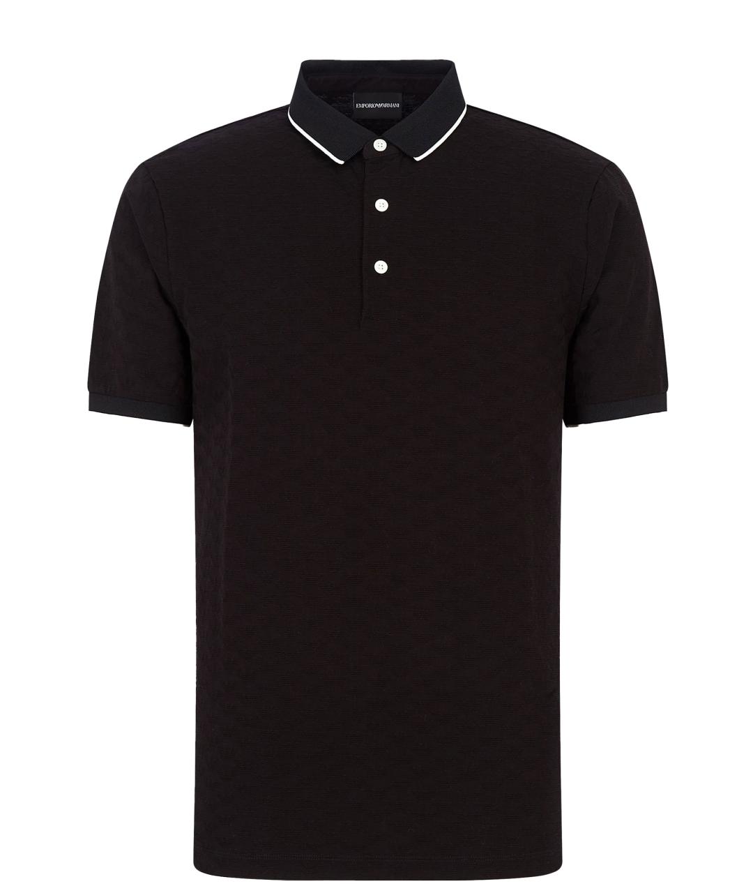 EMPORIO ARMANI Черное хлопковое поло с коротким рукавом, фото 1