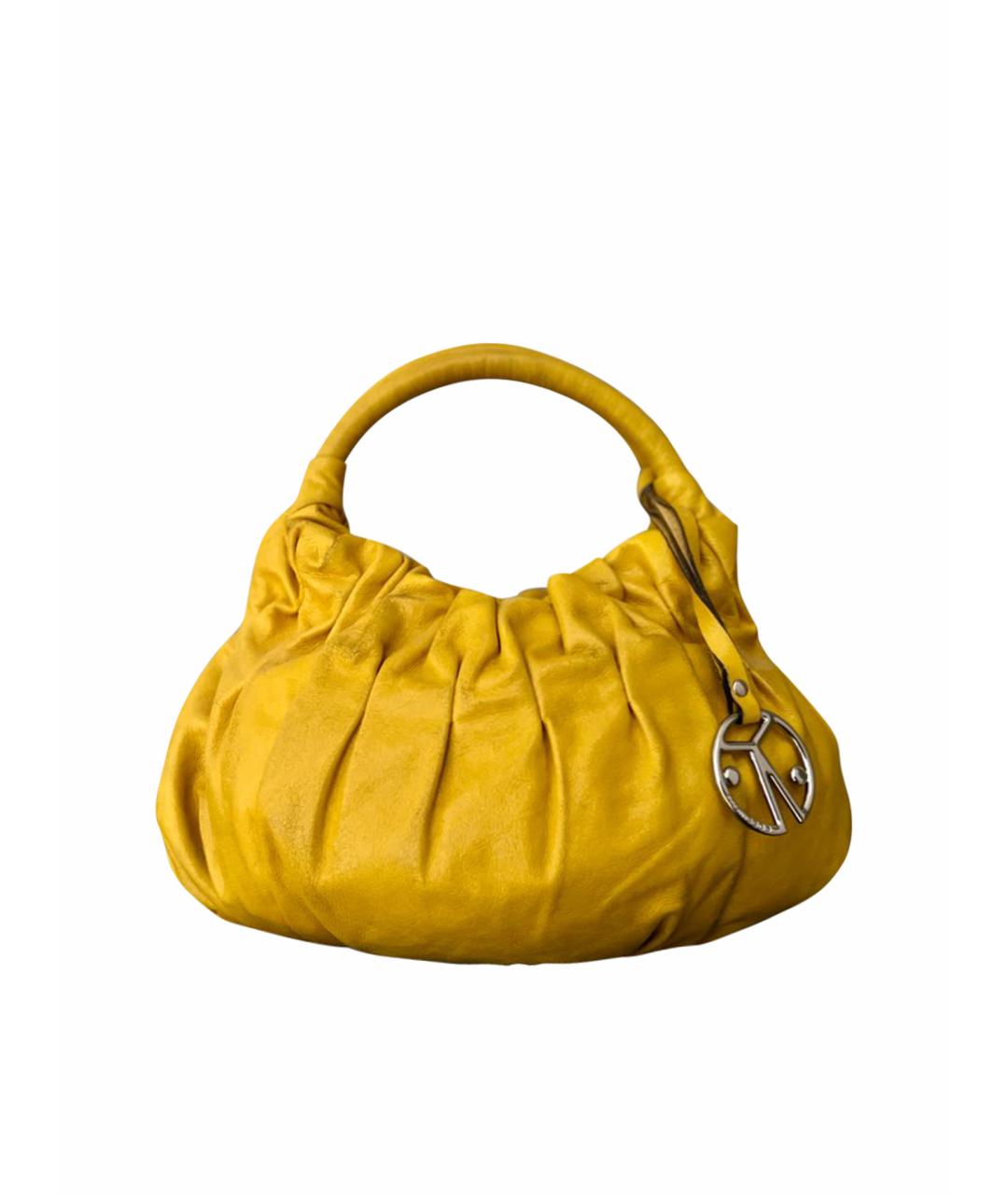 COCCINELLE Желтая кожаная сумка с короткими ручками, фото 1