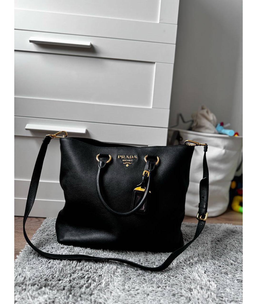 PRADA Черная кожаная сумка тоут, фото 5