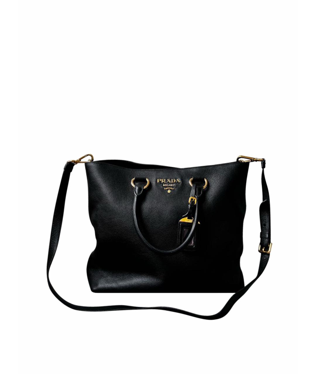 PRADA Черная кожаная сумка тоут, фото 1