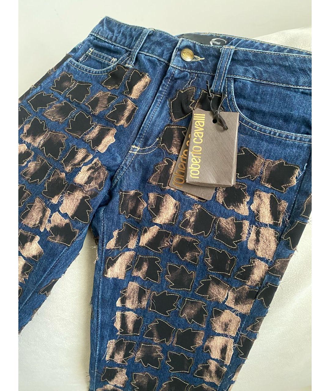 JUST CAVALLI Темно-синие хлопко-эластановые джинсы клеш, фото 4