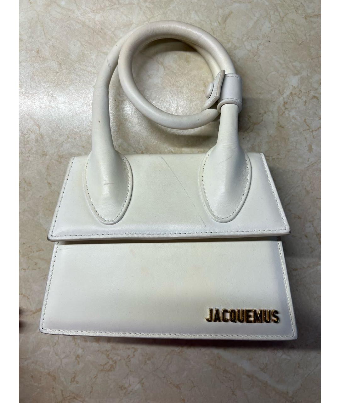 JACQUEMUS Белая кожаная сумка с короткими ручками, фото 5