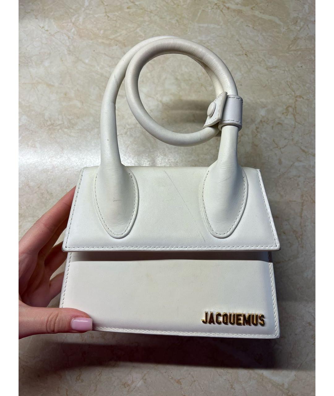 JACQUEMUS Белая кожаная сумка с короткими ручками, фото 2