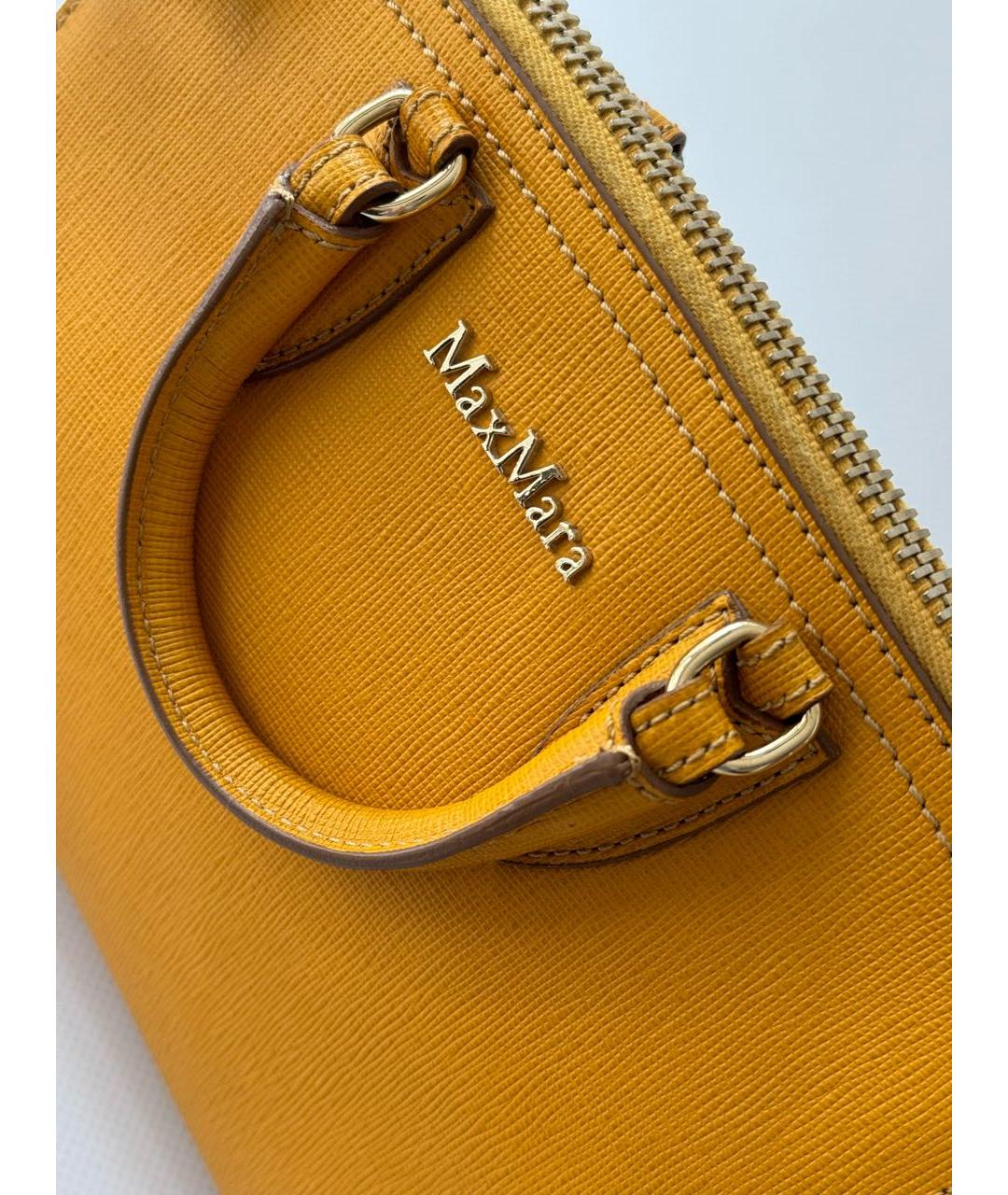 MAX MARA Желтая кожаная сумка с короткими ручками, фото 4