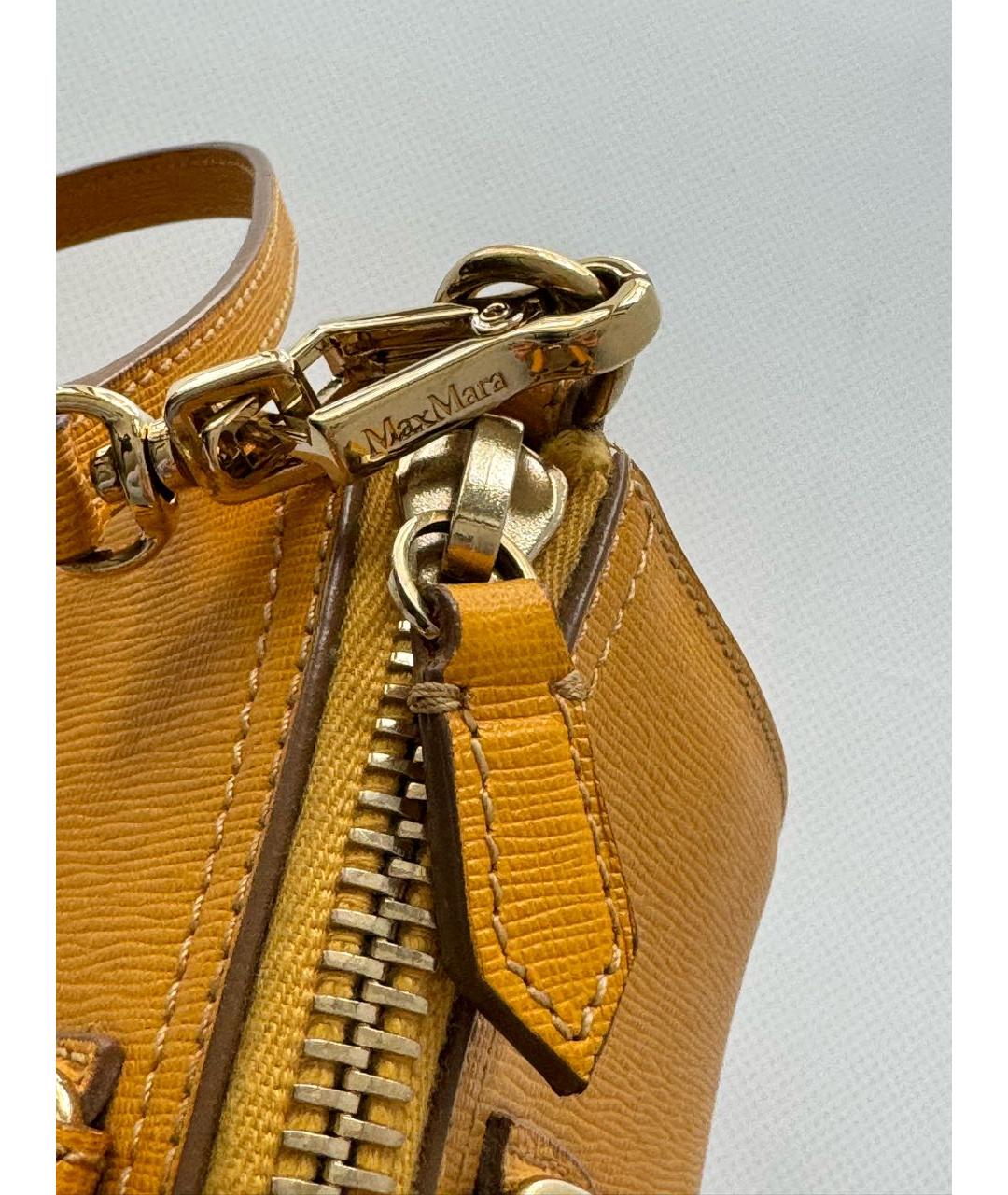 MAX MARA Желтая кожаная сумка с короткими ручками, фото 7