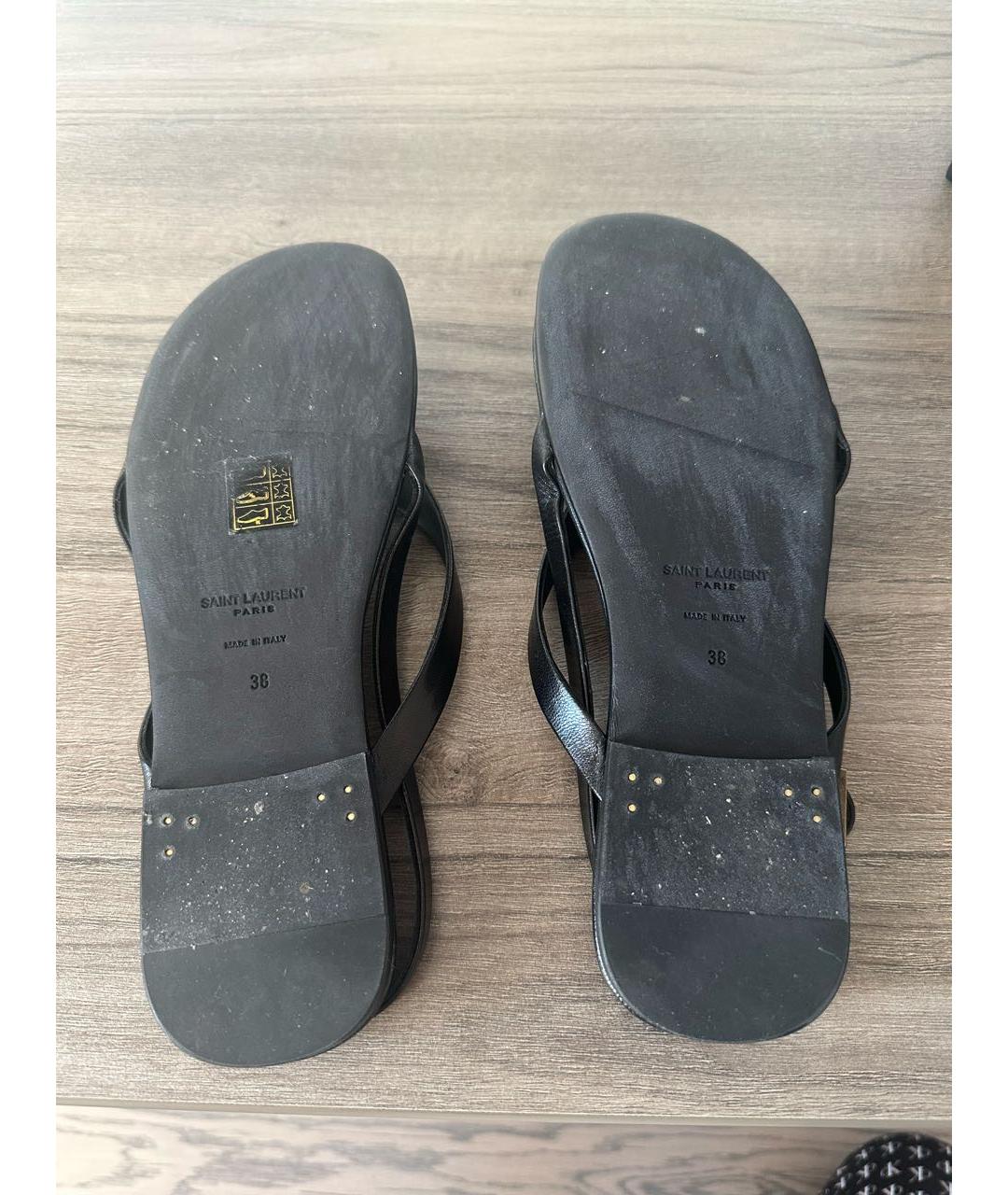 SAINT LAURENT Черные кожаные босоножки, фото 4