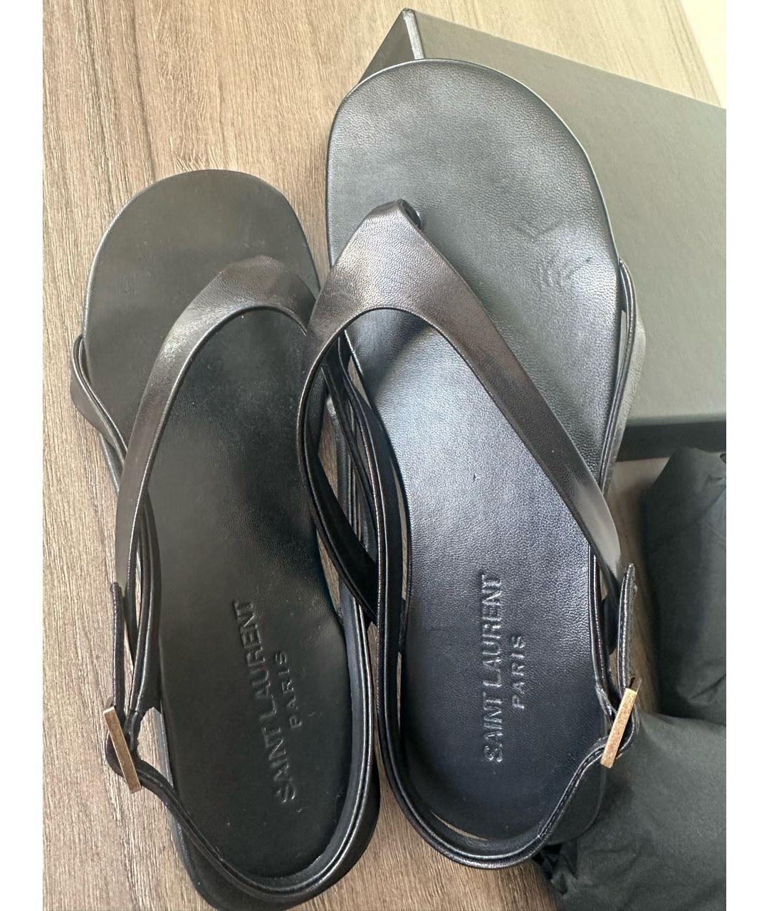 SAINT LAURENT Черные кожаные босоножки, фото 8