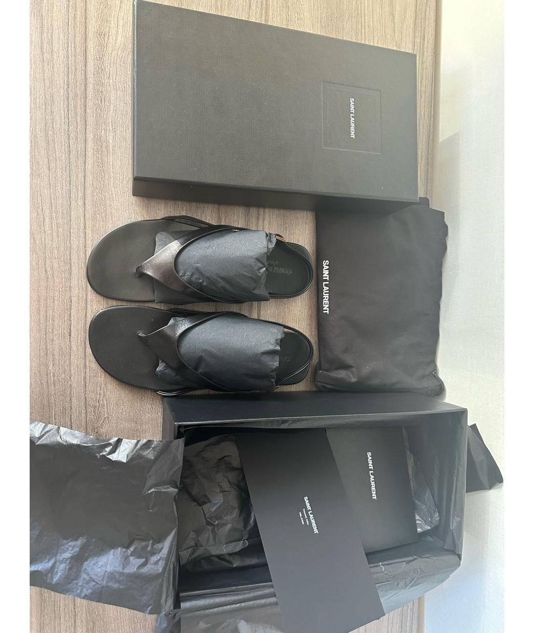 SAINT LAURENT Черные кожаные босоножки, фото 2