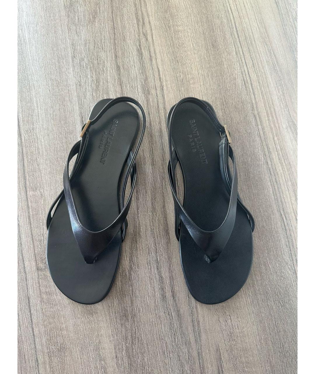 SAINT LAURENT Черные кожаные босоножки, фото 5