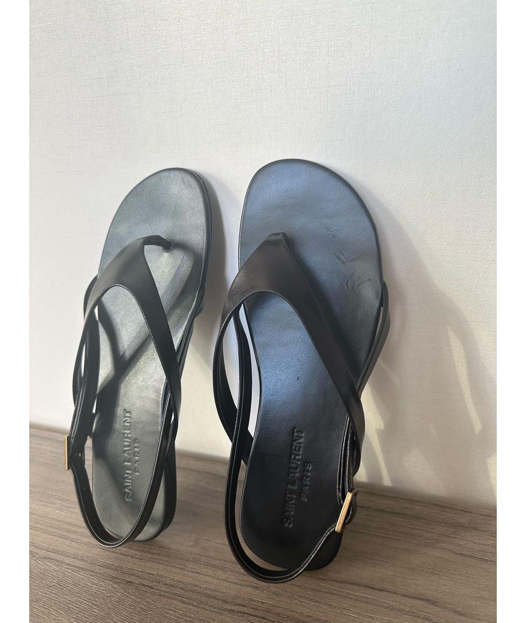 SAINT LAURENT Черные кожаные босоножки, фото 3