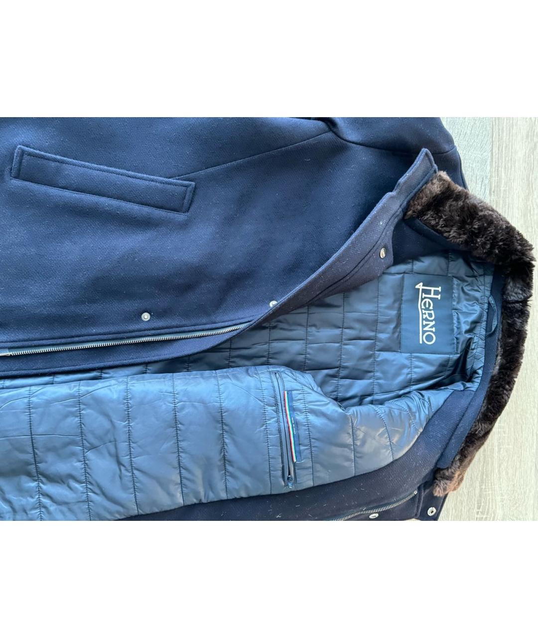 HERNO Темно-синее шерстяное пальто, фото 6