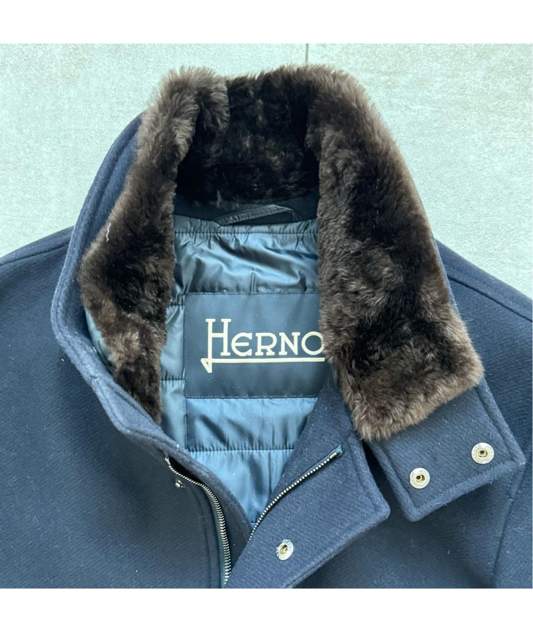 HERNO Темно-синее шерстяное пальто, фото 3