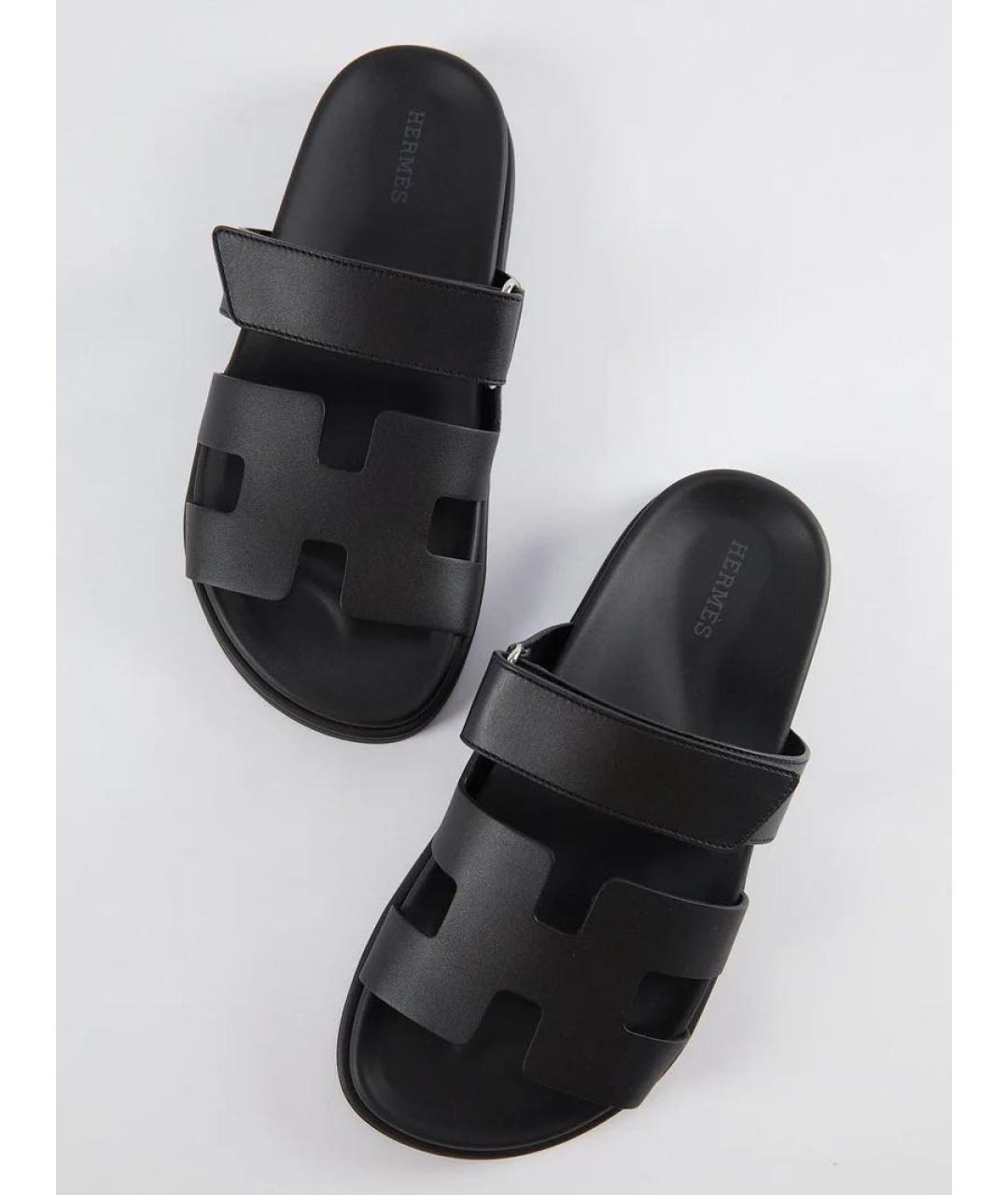 HERMES Черные кожаные сандалии, фото 5