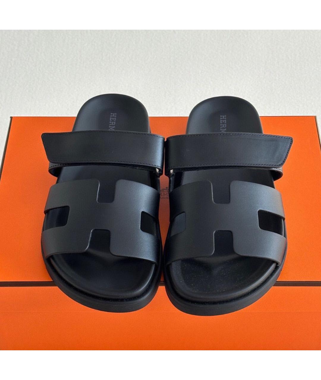 HERMES Черные кожаные сандалии, фото 2