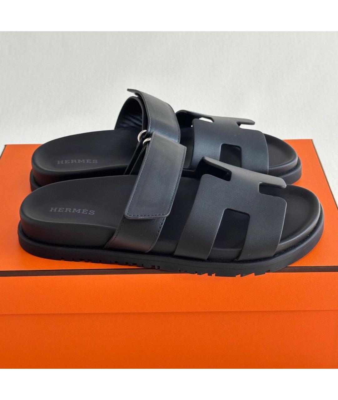 HERMES Черные кожаные сандалии, фото 3