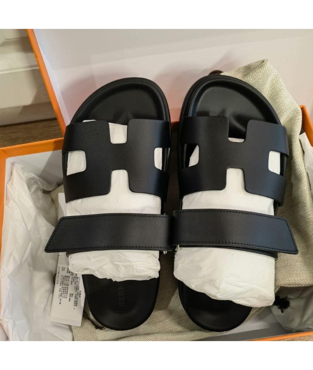 HERMES Черные кожаные сандалии, фото 4