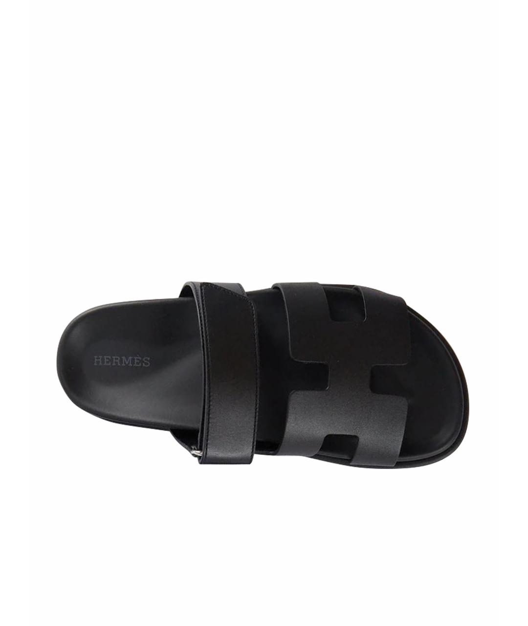 HERMES Черные кожаные сандалии, фото 1