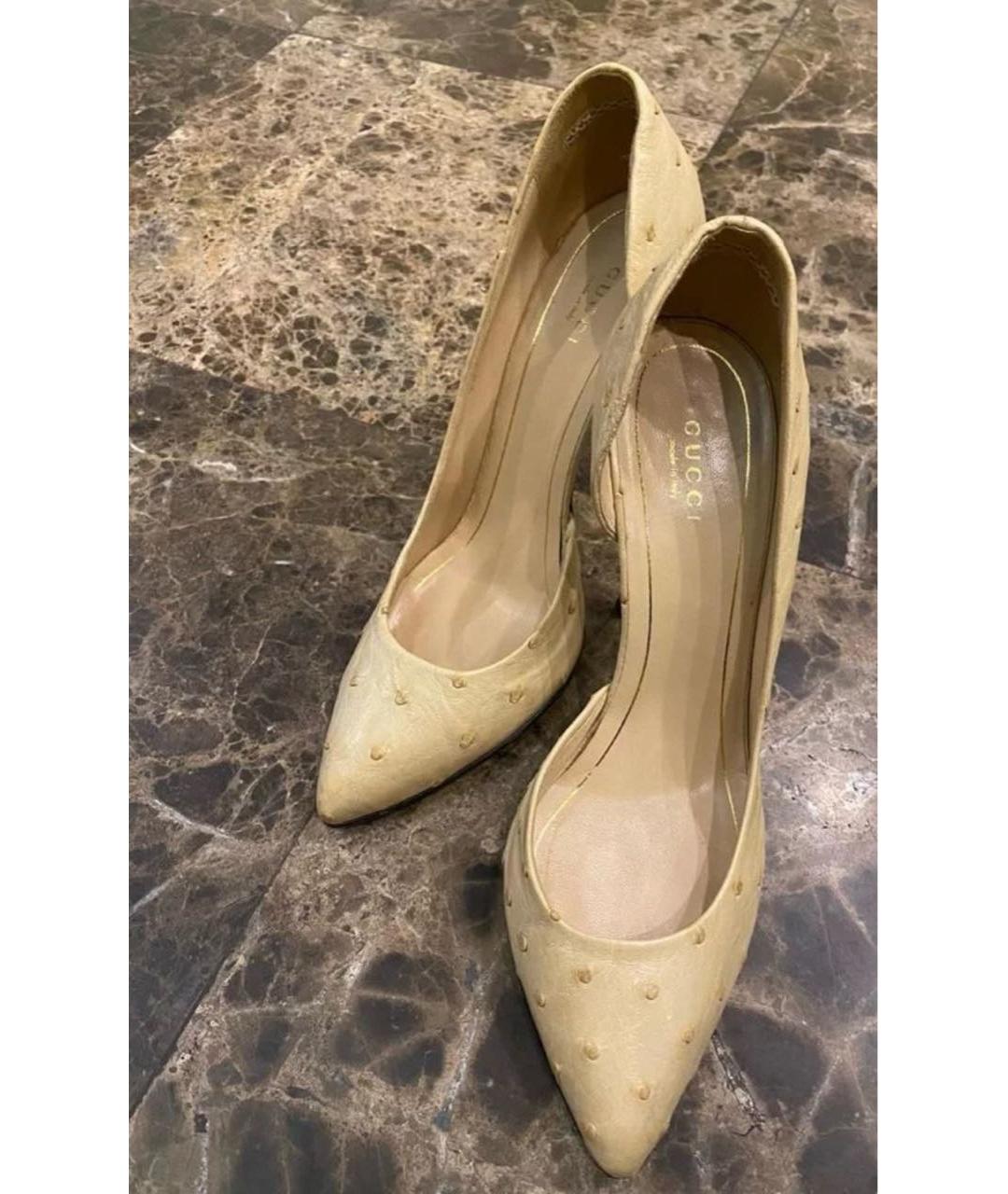 GUCCI Бежевые туфли из кожи страуса, фото 2