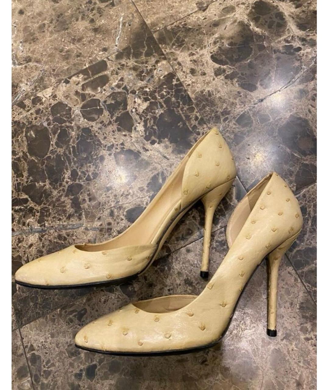 GUCCI Бежевые туфли из кожи страуса, фото 8