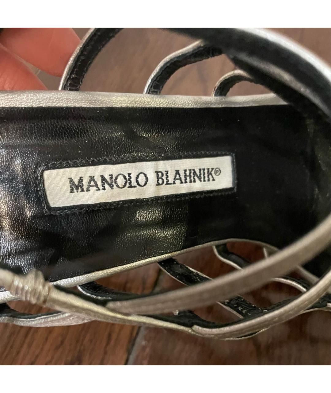 MANOLO BLAHNIK Серебряные кожаные босоножки, фото 8