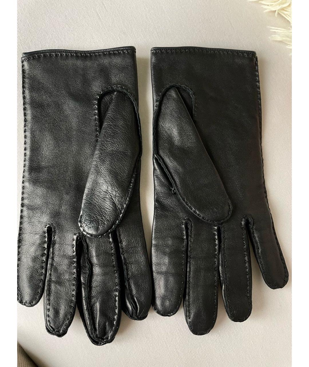 HERMES Черные кожаные перчатки, фото 2