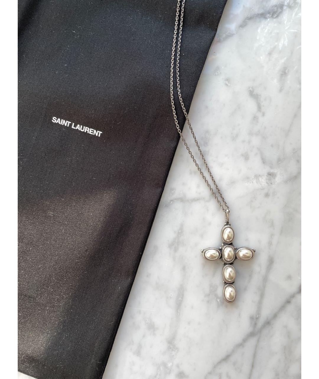 SAINT LAURENT Серебряная жемчужная подвеска, фото 3