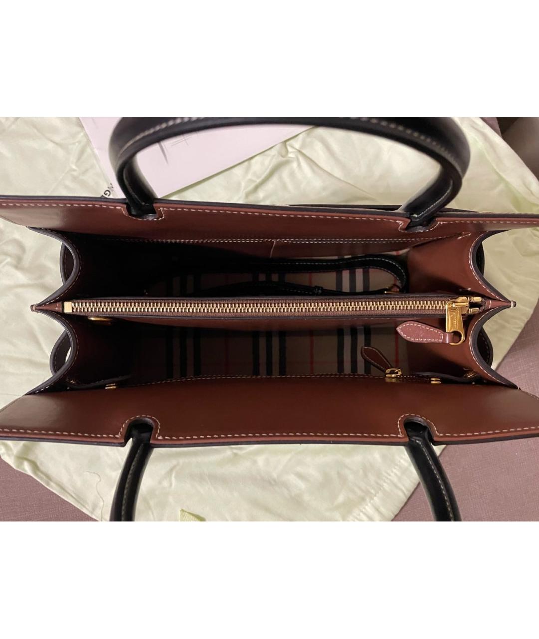 BURBERRY Черная кожаная сумка с короткими ручками, фото 5