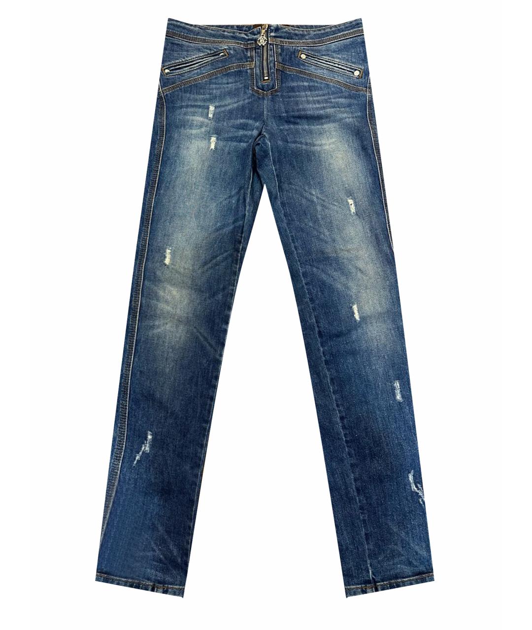 ROBERTO CAVALLI Голубые хлопко-эластановые прямые джинсы, фото 1