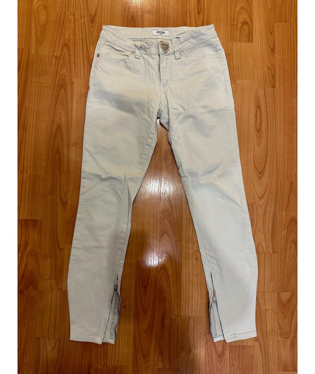 MOSCHINO Серебряные хлопко-эластановые джинсы слим, фото 5