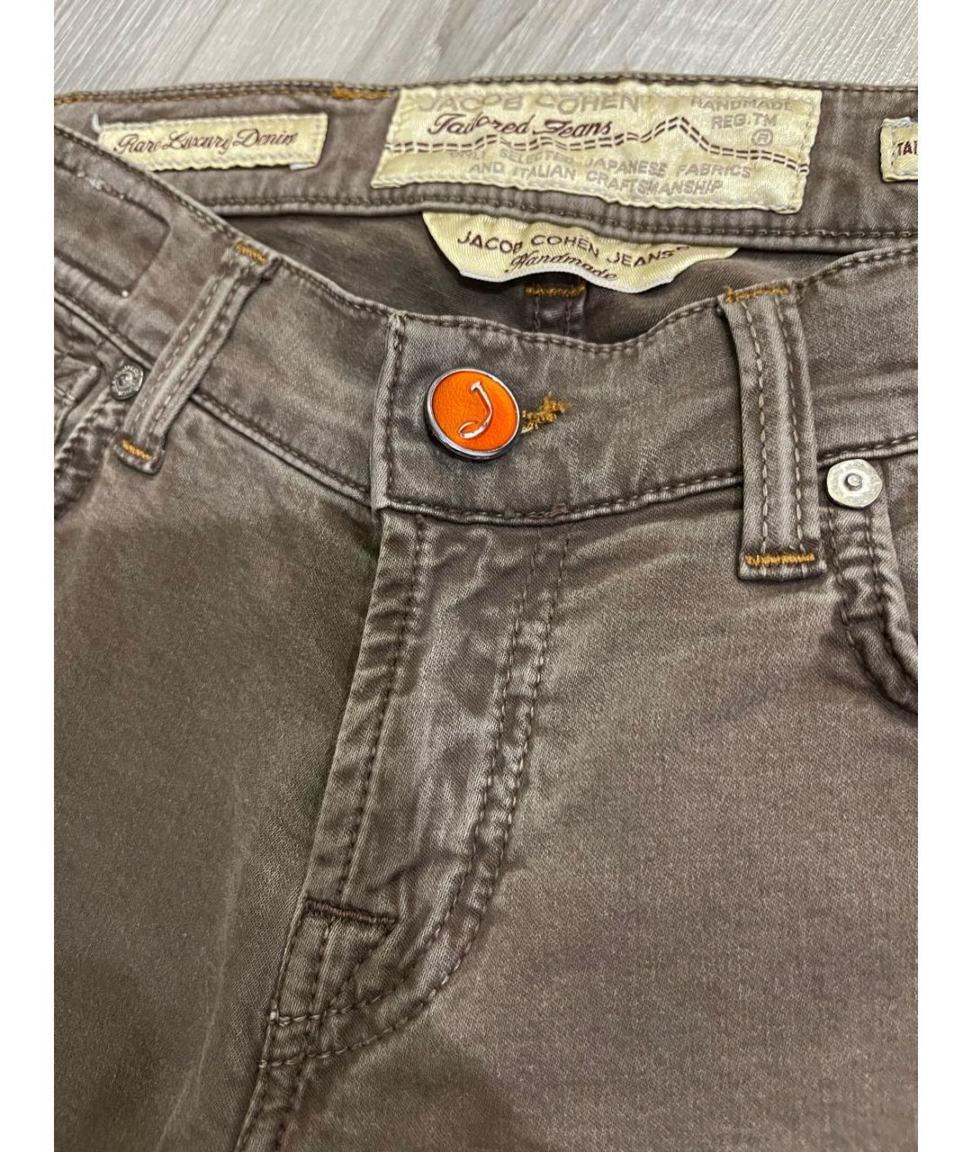 JACOB COHEN Коричневые хлопко-эластановые прямые джинсы, фото 3