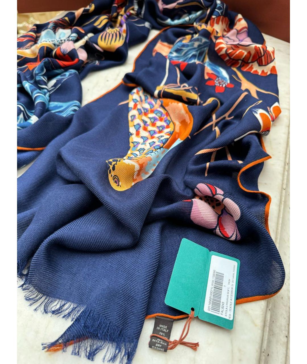 LORO PIANA Темно-синий кашемировый платок, фото 3