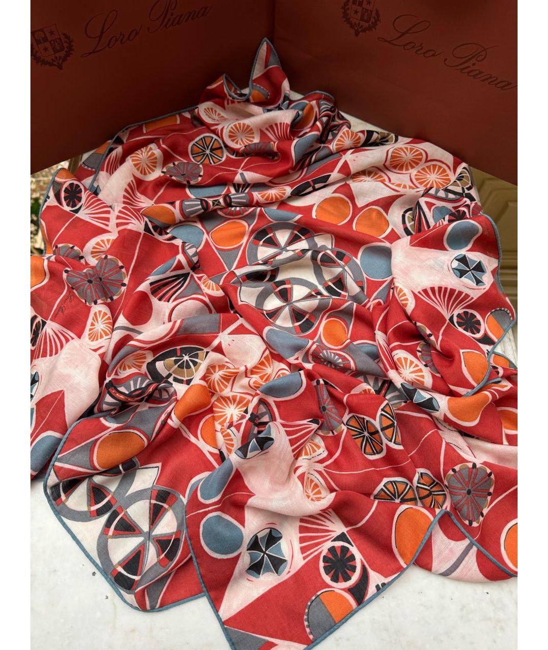 LORO PIANA Оранжевый кашемировый платок, фото 2