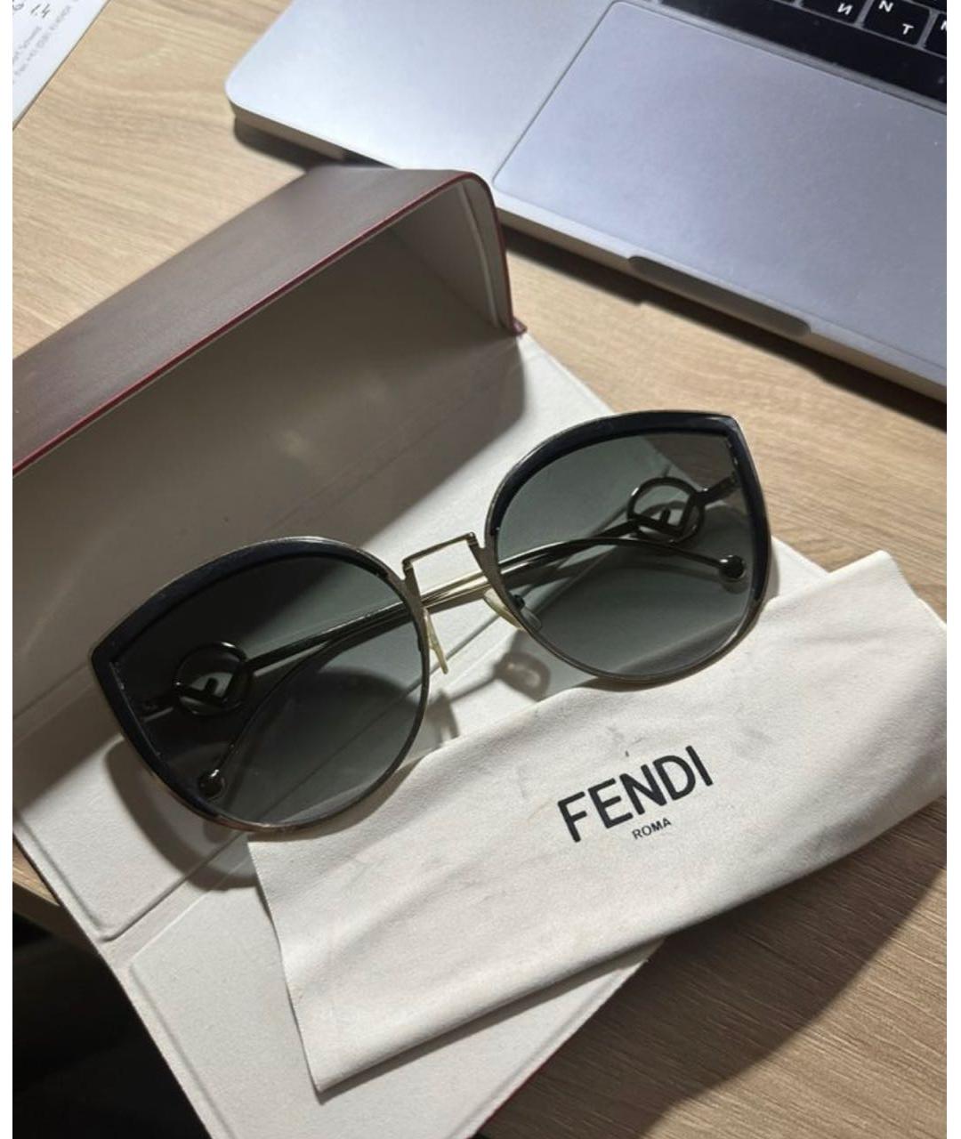 FENDI Золотые металлические солнцезащитные очки, фото 8