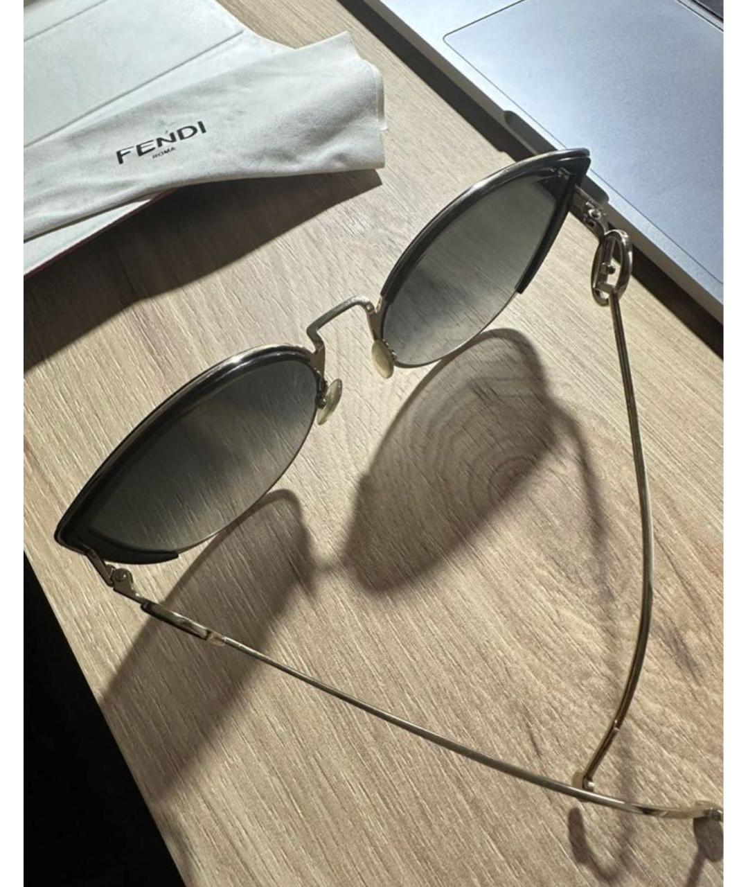 FENDI Золотые металлические солнцезащитные очки, фото 2