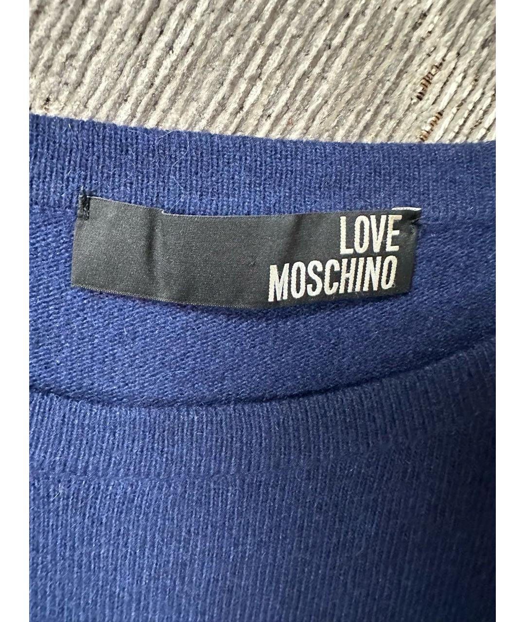 LOVE MOSCHINO Темно-синее шерстяное повседневное платье, фото 4