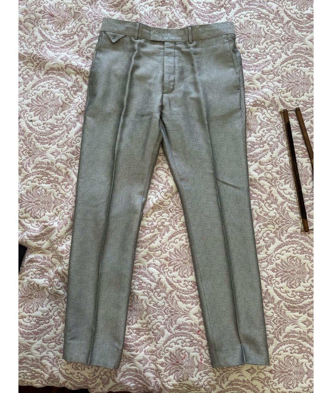 LOUIS VUITTON Серебряные шелковые повседневные брюки, фото 9