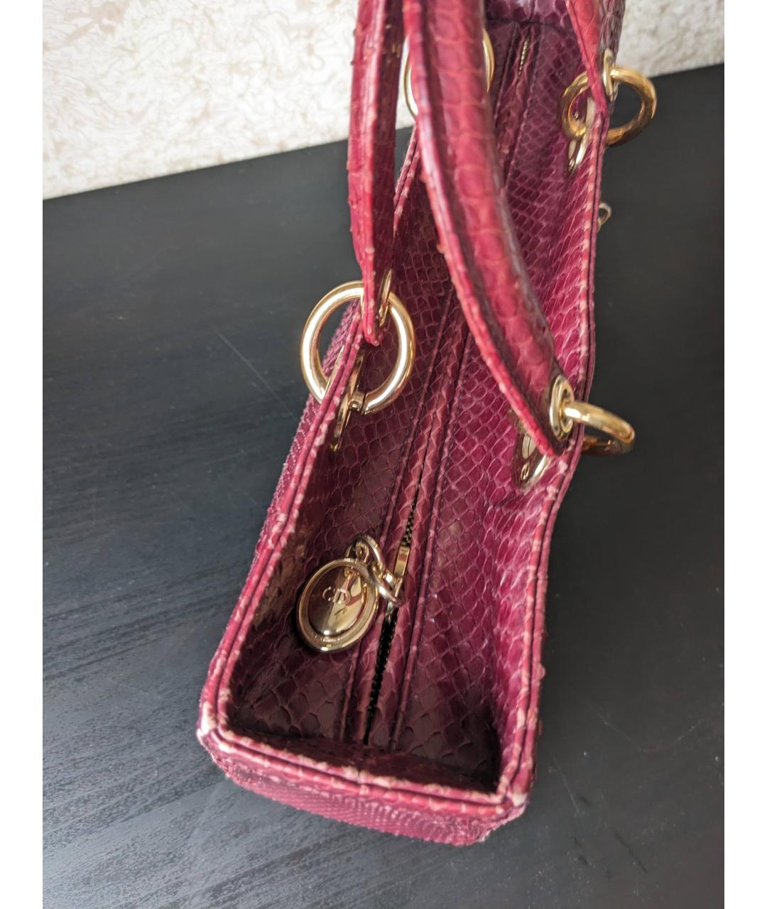 CHRISTIAN DIOR Бордовая сумка с короткими ручками из экзотической кожи, фото 4