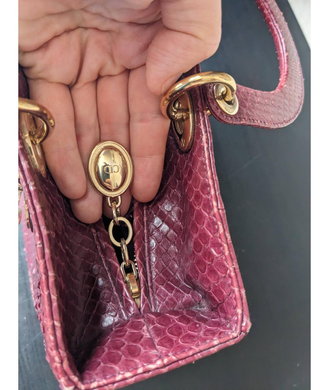 CHRISTIAN DIOR Бордовая сумка с короткими ручками из экзотической кожи, фото 5