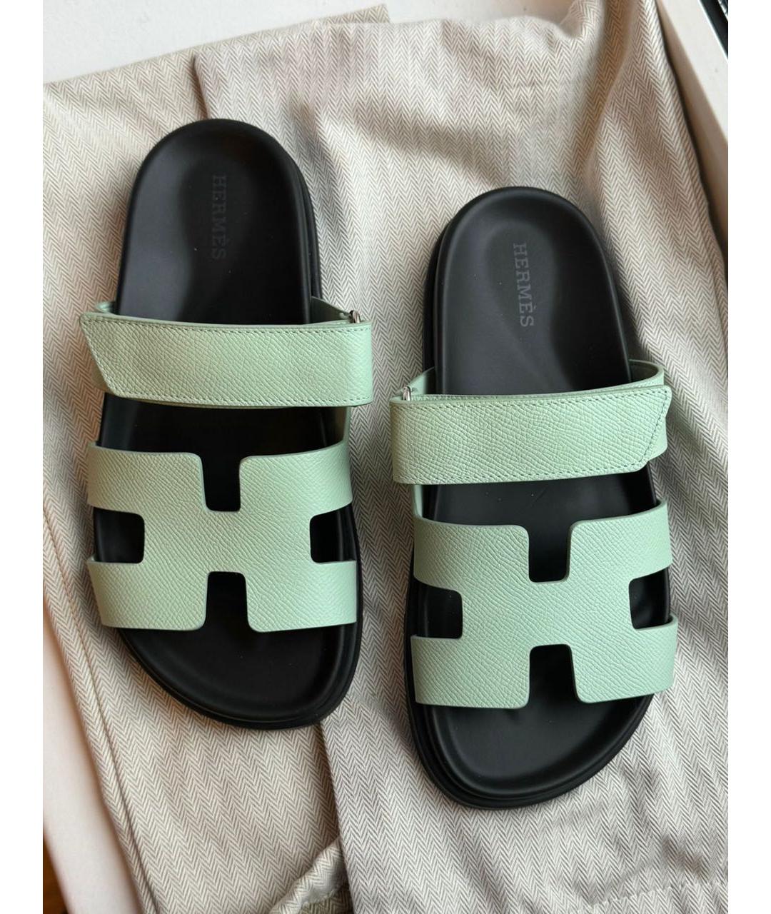 HERMES Бирюзовые кожаные сандалии, фото 4