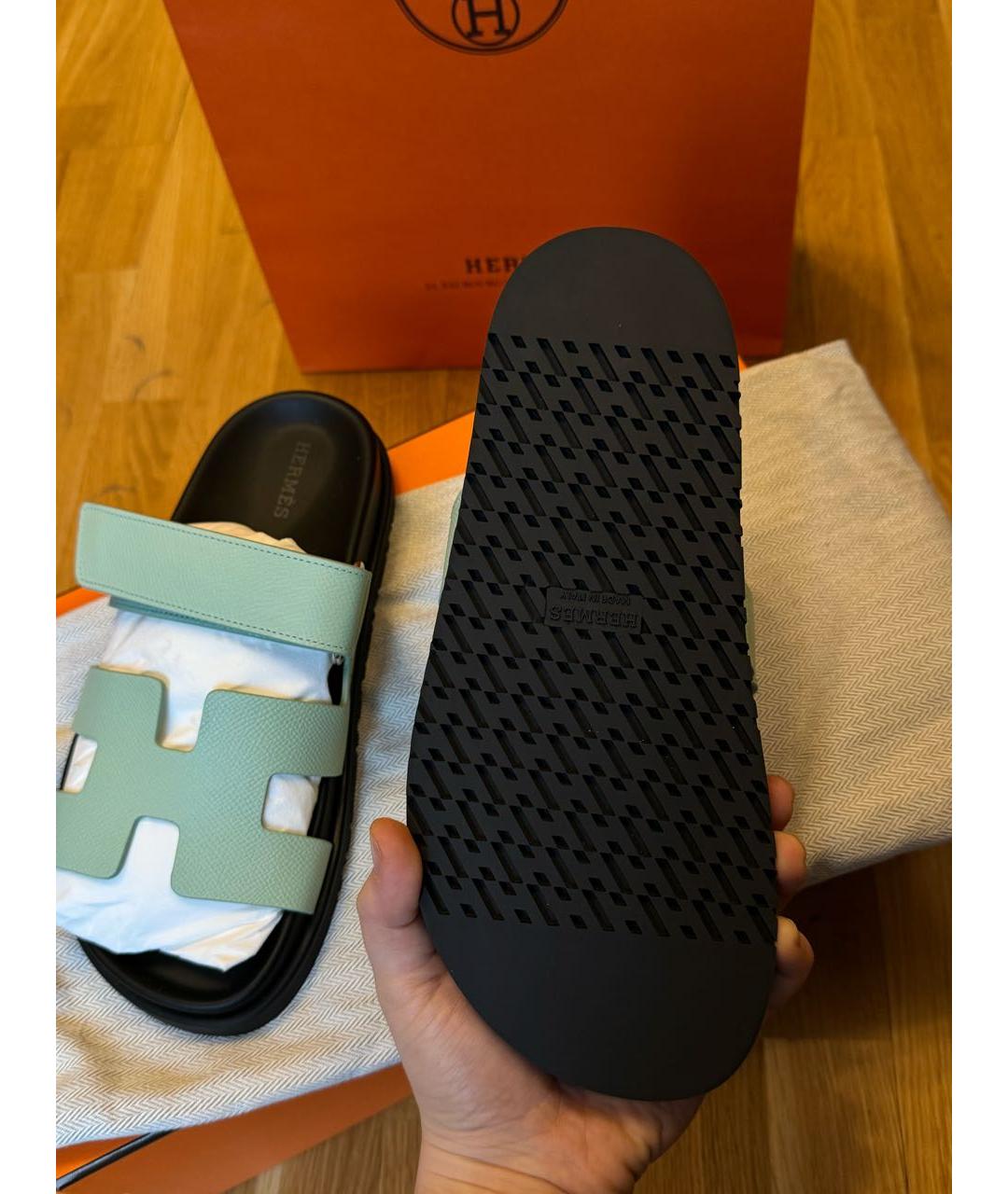 HERMES Бирюзовые кожаные сандалии, фото 2