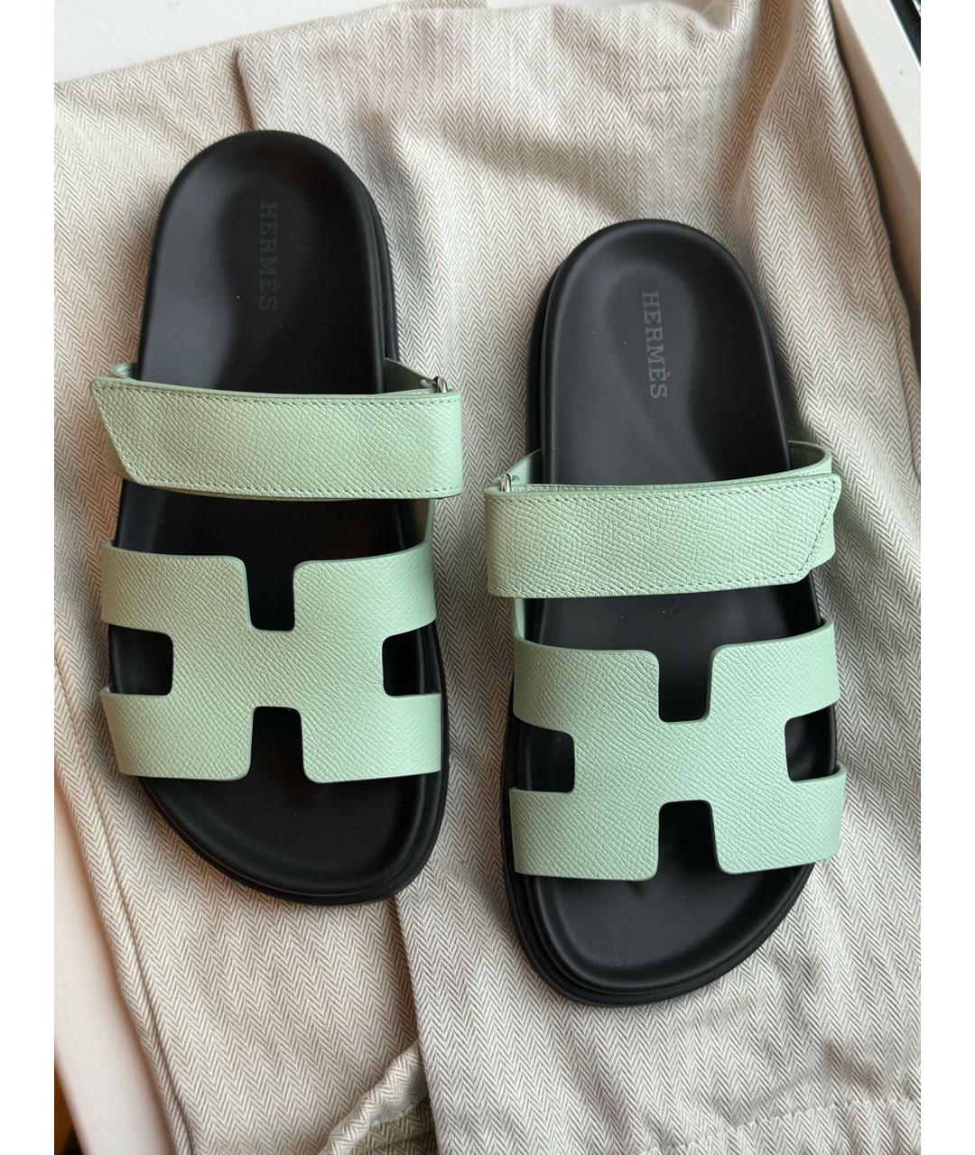 HERMES Бирюзовые кожаные сандалии, фото 3