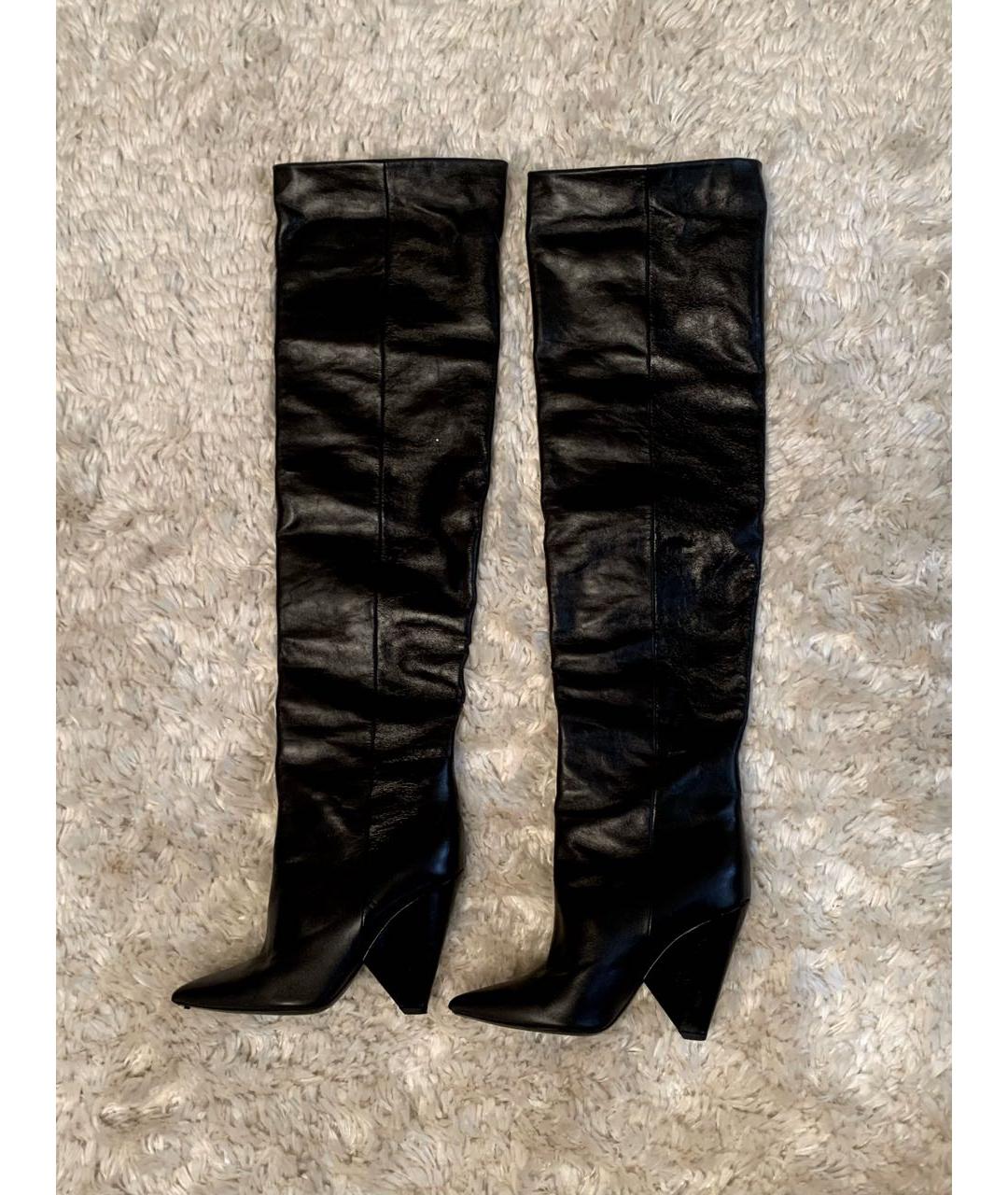 SAINT LAURENT Черные кожаные ботфорты, фото 3