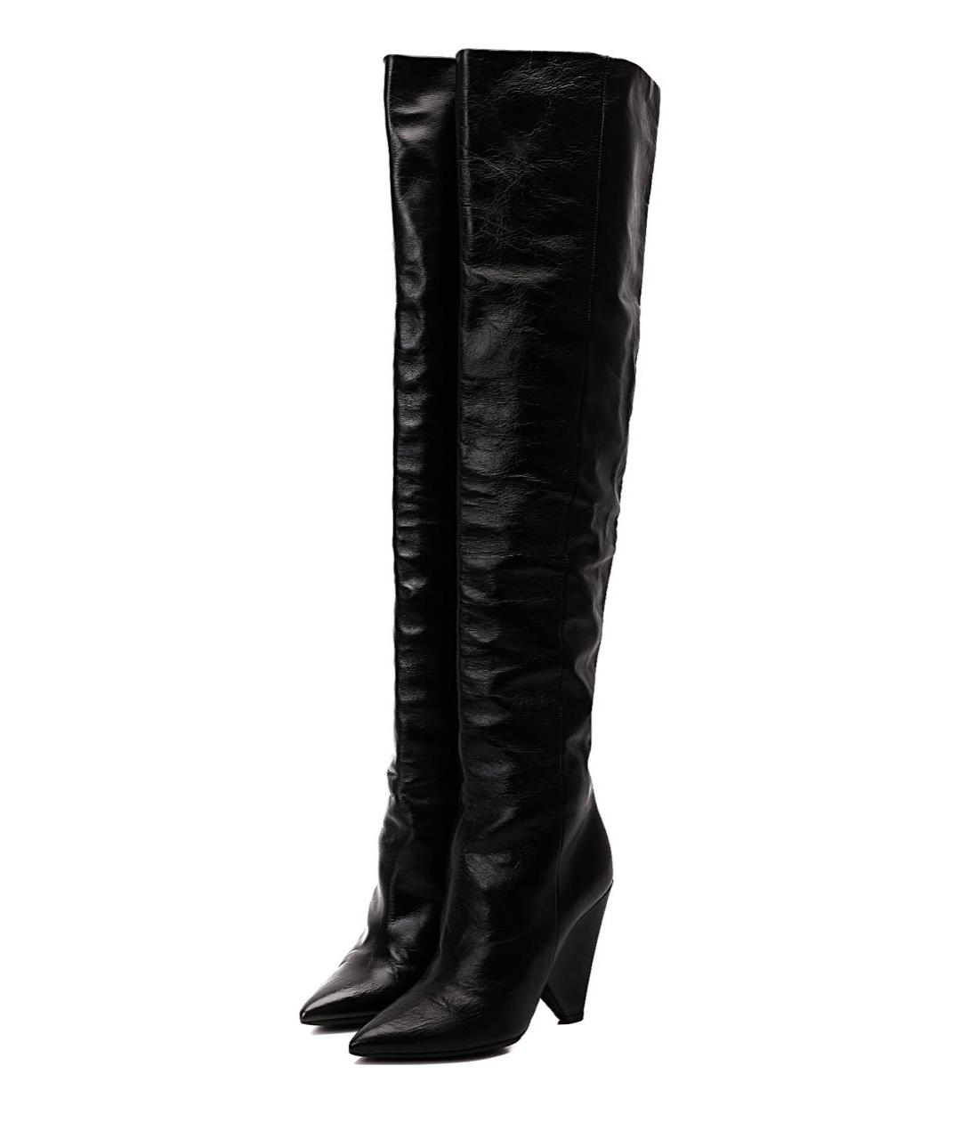 SAINT LAURENT Черные кожаные ботфорты, фото 6
