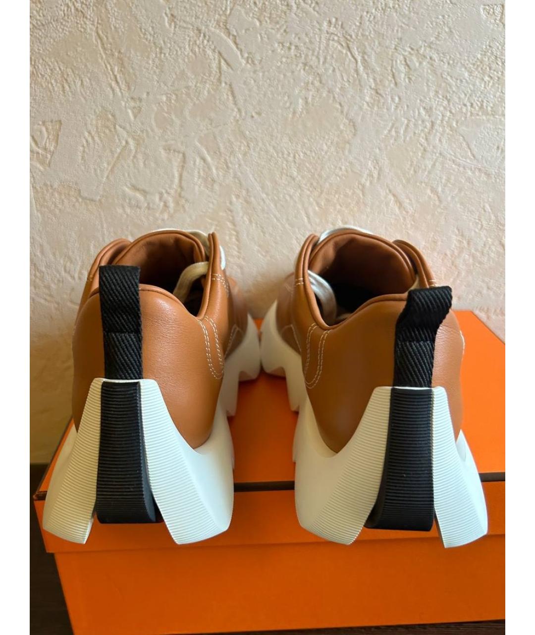 HERMES PRE-OWNED Коричневые кожаные кроссовки, фото 3