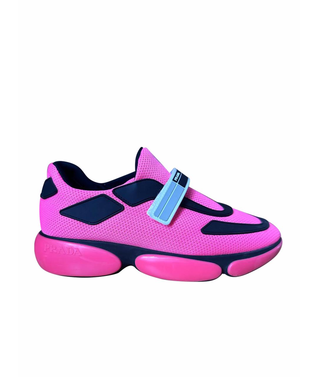 PRADA Розовые текстильные кроссовки, фото 1