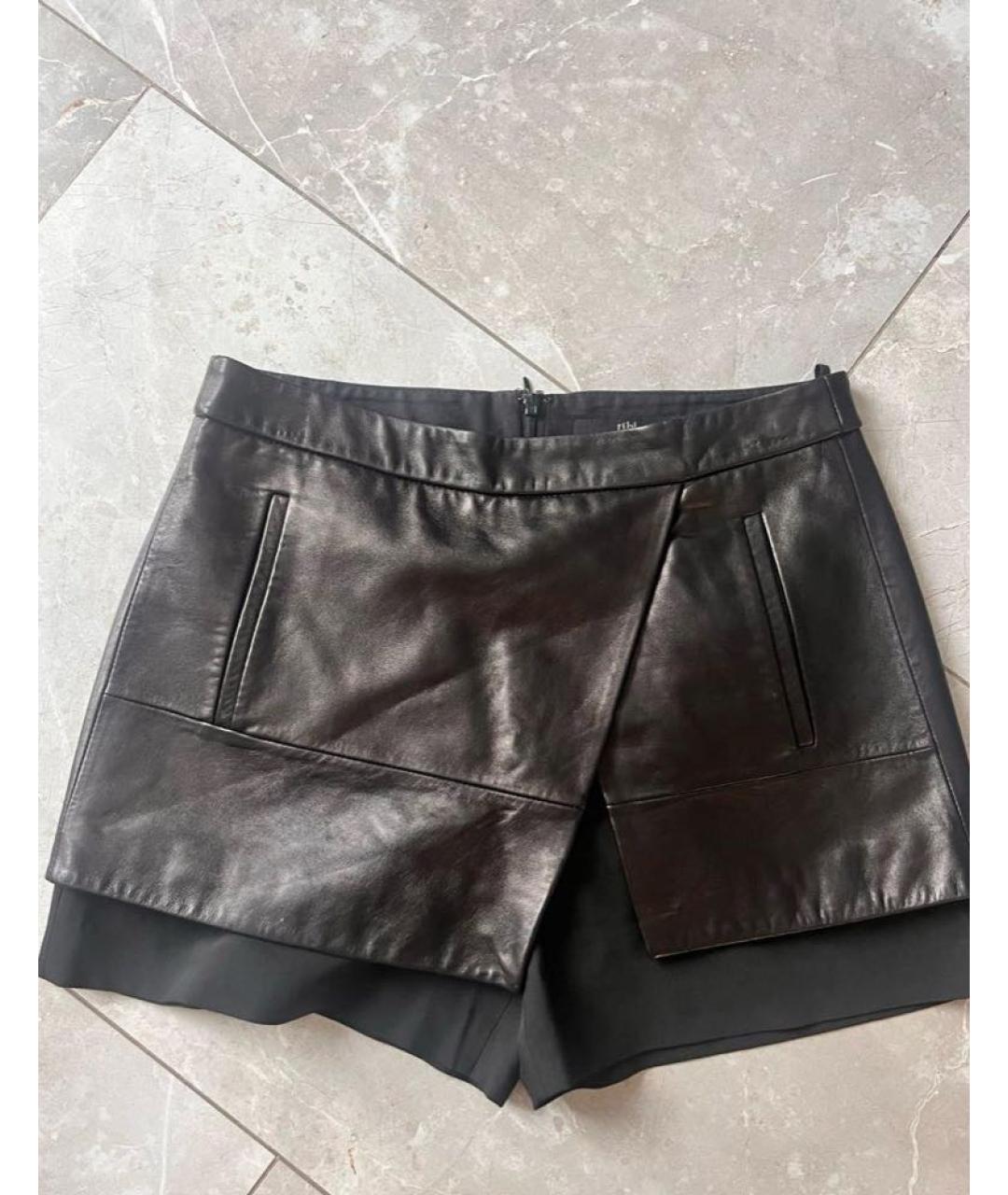 TIBI Черная кожаная юбка-шорты, фото 4