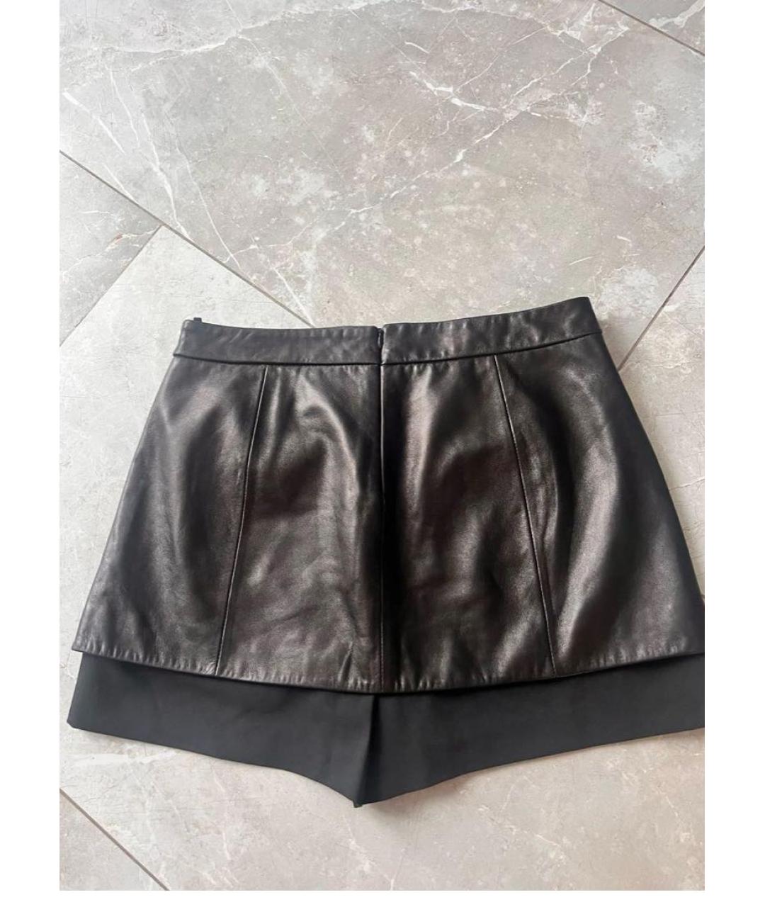TIBI Черная кожаная юбка-шорты, фото 2